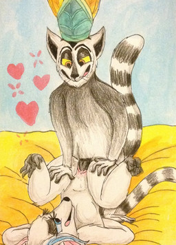 anthro black_eyelids black_penis blue_eyes blue_sclera breasts crown crown_only duo eyelashes featureless_breasts female female_anthro female_penetrated fur genitals half-closed_eyes headgear headgear_only heart_symbol male male/female male_anthro male_penetrating male_penetrating_female mostly_nude_male narrowed_eyes nude nude_female open_mouth penetration penile penile_penetration penis piledriver_position sex vaginal vaginal_penetration white_body white_fur puku83 dreamworks madagascar_(series) king_julien lexii_(ringtaillex) lemur mammal mouse murid murine primate ring-tailed_lemur rodent strepsirrhine 2015 hi_res traditional_media_(artwork)