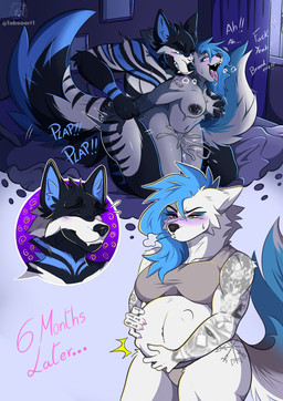 anthro anthro_on_anthro anthro_penetrated anthro_penetrating anthro_penetrating_anthro belly big_belly black_body black_fur black_nipples blue_eyes blue_hair bodily_fluids bra breast_grab breasts clothing cum cum_in_vagina cum_inside cumshot duo ejaculation explicitly_stated_consent eye_roll female female_penetrated fetal_movement fluffy fluffy_tail frown fur genital_fluids green_eyes grin hair hand_on_breast impregnation_request looking_pleasured male male/female male_penetrating male_penetrating_female nipple_piercing nipple_ring nipples panties penetration penile penile_penetration penis_in_vagina piercing pregnant pregnant_anthro pregnant_female ring_piercing sex smile tail tattoo tongue tongue_out underwear vaginal vaginal_penetration taboo_art canid canine canis mammal wolf hi_res