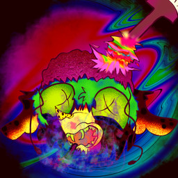 alcohol anthro beverage bright_colors death drugs exposed_brain gore luxymaggots2763(maggotfckr) male marijuana psychedelic sharp_teeth solo teeth x_eyes arthropod blattodean cockroach hybrid hyena insect mammal hi_res