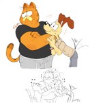 anthro anthrofied fur group male male/male orange_body orange_fur overweight overweight_male tail tail_motion tailwag tongue tongue_out vilya garfield_(series) garfield_the_cat nermal_(garfield) odie_the_dog canid canine canis domestic_cat domestic_dog felid feline felis mammal