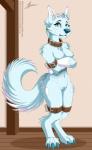 anthro biped breasts buckle collar crossed_arms featureless_breasts featureless_crotch female inner_ear_fluff inside navel nude snout solo standing tail thick_thighs tuft wide_hips colarix colarix_(fursona) canid canine canis domestic_dog husky mammal nordic_sled_dog spitz hi_res