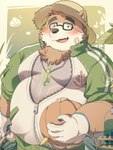 anthro blush bottomwear brown_body brown_fur clothing eyewear food fruit fur glasses gloves handwear hat headgear headwear humanoid_hands kemono male open_mouth overweight overweight_male pants plant pumpkin shirt smile solo straw_hat topwear littlejimmy1218 lifewonders tokyo_afterschool_summoners volos_(tas) bear mammal 2024 3:4 hi_res