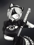 anthro breasts clothed clothing female fur solo white_body white_fur spike_the_furry nier_automata platinumgames yorha_2b felid feline leopard mammal pantherine hi_res