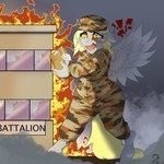 anthro army_uniform building clipboard clothing exclamation_point female fire hat headgear headwear holding_clipboard holding_object hooves macro panicking solo spread_wings unguligrade window wings sintacle friendship_is_magic hasbro my_little_pony mythology derpy_hooves_(mlp) equid equine mammal mythological_creature mythological_equine pegasus 1:1 hi_res