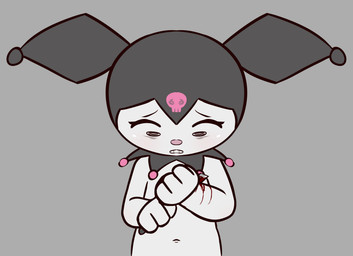 4_fingers anthro blood bodily_fluids bone box_cutter clenched_teeth clothing crazy_eyes cutting_self female fingers fist gore hoodie knife navel nude pain self-harm skull solo teeth topwear e254e onegai_my_melody sanrio kuromi demon lagomorph leporid mammal rabbit hi_res