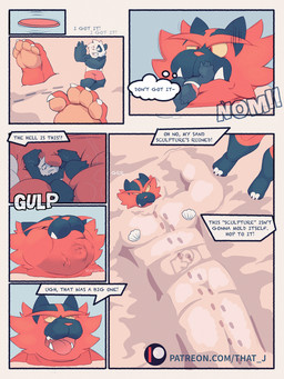 accident accidental_vore beach belly belly_grab buried burping forced frisbee growling imprint internal male male_pred micro muffled neck_bulge oblivious pawpads paws sand sand_sculpture speech_bubble struggling struggling_prey summer teeth text tongue unwilling_prey vore that_j nintendo pokemon j_(imyourj) bear canid canine fox generation_7_pokemon giant_panda incineroar mammal pokemon_(species) 3:4 comic english_text url