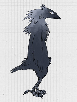 anthro blue_eyes feathered_arms feathers grey_body grey_feathers male male_anthro mouth_closed side_view simple_background solo standing tail tan_background strawgoatcult avian bird corvid jackdaw oscine passerine 2026 english_description full-length_portrait hi_res portrait