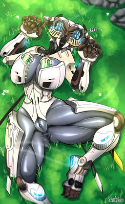 anthro anus armor breasts fangs female flower genitals grass lights looking_at_viewer lying machine on_back outside plant sabertooth_(anatomy) solo spread_legs spreading teeth vulva blackarabi horizon_(series) sony_corporation sony_interactive_entertainment eve-4-epsilon-621 robot sawtooth_(horizon) absurd_res hi_res