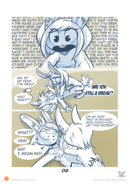 anthro clothed clothing duo female male open_mouth outside simple_background smile text ratcha lagomorph leporid mammal rabbit 2017 absurd_res comic digital_media_(artwork) english_text hi_res multiple_scenes