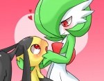 blush daww duo female female/female hair hair_over_eye heart_symbol love not_furry one_eye_obstructed red_eyes simple_background size_difference pinkmaggot nintendo pokemon gardevoir generation_3_pokemon mammal mawile pokemon_(species) longing