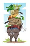 anthro big_butt bottomwear bulge butt carrying_another clothing dialogue female female_humanoid food huge_butt looking_back male male_anthro open_mouth plant potato rear_view shorts solo speech_bubble talking_to_viewer text thick_thighs vegetable drakthug mula_(drakthug) asinus donkey elemental_creature elemental_humanoid equid equine flora_fauna humanoid mammal plant_humanoid digital_media_(artwork) english_text hi_res