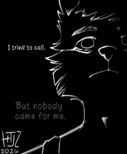 adam's_apple anthro bodily_fluids clothing crying empty_eyes hair looking_up male messy_fur messy_hair night regold_(a_true_place) sad shirt snout solo tank_top tears text topwear valken_holmes canid canine mammal 2026 black_and_white dated english_text hi_res monochrome sketch watermark