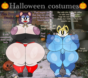 anthro areola big_breasts big_butt black_clothing black_eyes black_footwear black_nose black_shoes black_sweater black_topwear blonde_hair blue_bodysuit blue_clothing blue_footwear blue_shoes blue_skinsuit bodysuit breasts bulge butt camel_toe clothed clothing cosplay costume crossgender crossover_cosplay detailed_bulge duo female footwear front_view fur genital_outline gynomorph hair half-closed_eyes halloween_costume hands_behind_back holidays huge_breasts huge_butt hyper hyper_breasts intersex jack-o'-lantern lipstick makeup mtg_crossgender mti_crossgender multicolored_body multicolored_bodysuit multicolored_clothing multicolored_footwear multicolored_fur multicolored_shoes multicolored_skinsuit narrowed_eyes nipple_outline nipples penis_outline pie_cut_eyes profanity purple_areola purple_body purple_ears purple_fur purple_nipples red_clothing red_footwear red_lipstick red_socks red_thong red_underwear shoes shoulderless_sweater skinsuit socks standing sweater text thick_thighs thong tight_clothing topwear two_tone_body two_tone_bodysuit two_tone_clothing two_tone_footwear two_tone_fur two_tone_shoes two_tone_skinsuit underwear vulva_outline white_body white_fur yellow_body yellow_ears yellow_fur zero_suit alexdraws animal_crossing halloween metroid nintendo sega sonic_the_hedgehog_(series) label_able miles_prower samus_aran canid canine canis eulipotyphlan fox hedgehog mammal 2025 crossover digital_media_(artwork) english_text hi_res
