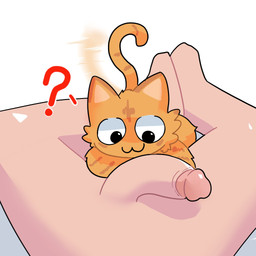 ambiguous_gender bestiality circumcised confusion duo feral first_person_view fur genitals half-erect human_on_feral human_pov humanoid_genitalia humanoid_penis interspecies male male/ambiguous male_on_feral male_pov orange_body orange_fur penis question_mark simple_background size_difference tail tail_motion tailwag white_background f_d_e_i_a domestic_cat felid feline felis human mammal 1:1 hi_res