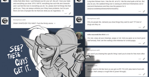 armor clothing comment commentary comments female gesture gloves hand_gesture handwear humanoid_pointy_ears looking_at_viewer pigtails pointing pointy_ears shadow shoulder_guard solo talking_to_viewer text te4moon_(artist) league_of_legends riot_games tencent tumblr poppy_(lol) humanoid yordle comment_chain monochrome