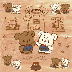 anthro apron beverage biped black_eyes bow_tie brown_body chibi clothing coffee container cup dot_eyes duo mug simple_eyes text white_body unknown_artist kumalino sanrio drip_(kumalino) roast_(kumalino) syrup_(kumalino) bear mammal polar_bear ursine 1:1 2022 english_text official_art