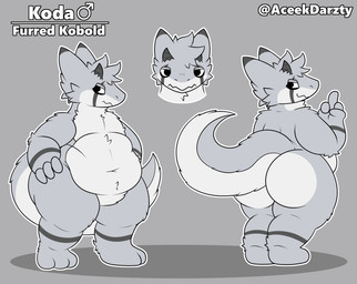 3_fingers 3_toes anthro arm_tuft belly big_butt big_tail black_markings butt chest_tuft countershade_butt countershade_face countershade_torso countershading crotch_tuft elbow_tuft feet fingers flipping_viewer_off fur gesture grey_background grey_body grey_fur hand_gesture hand_on_hip horn huge_butt looking_at_viewer looking_back looking_forward male markings middle_finger navel overweight presenting presenting_hindquarters serious shoulder_tuft simple_background small_horn smile smug solo striped_markings stripes tail text thick_thighs toes tuft white_body white_fur wide_hipped_anthro wide_hipped_male wide_hips aceekdarzty conditional_dnp koda_(aceekdarzty) furred_kobold furred_scalie kobold scalie 2025 artist_name character_name hi_res model_sheet