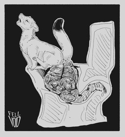 ambiguous_gender border cutaway excessive_feces feces feral grey_border hyper hyper_feces solo toilet toilet_use fellvoid mammal mustelid musteline stoat true_musteline weasel absurd_res hi_res monochrome