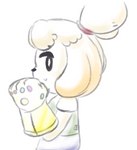 anthro clothed clothing female fully_clothed fur hair infinity_gauntlet looking_at_viewer side_view simple_background smile solo standing white_background yellow_body yellow_fur furfnsfw animal_crossing marvel nintendo isabelle_(animal_crossing) canid canine canis domestic_dog mammal shih_tzu toy_dog 2019