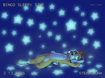 anthro casual_nudity female flat_chested genitals lying nipples nude on_back solo vulva young young_female stellaluna_(artist) bluey_(series) bingo_heeler australian_cattle_dog canid canine canis cattledog domestic_dog herding_dog mammal pastoral_dog absurd_res hi_res