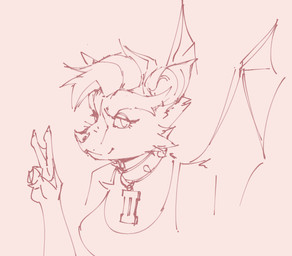 alternate_species anthro back_wings breasts collar female female_anthro gesture hair hand_gesture looking_at_viewer short_hair solo spiked_collar spikes v_sign wings holipop joy_(shammy) bat mammal 2025 digital_drawing_(artwork) digital_media_(artwork) half-length_portrait portrait sketch