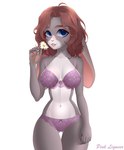 anthro blue_eyes bra breasts brown_hair clothed clothing female flower fur grey_body grey_fur hair navel panties plant simple_background smile solo underwear white_background pink_liqueur lagomorph leporid mammal rabbit absurd_res hi_res