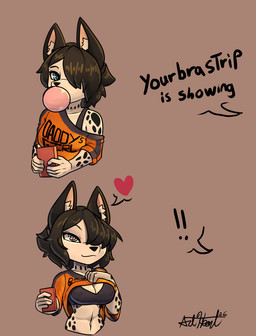 black_hair blue_eyes breasts clothing electronics female hair heart_eyes heart_symbol lilit phone short_hair spots white_body bear213 bra_strap_showing_(meme) canid canine canis dalmatian domestic_dog mammal half-length_portrait hi_res meme portrait