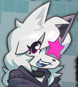 anthro clothed clothing female fur hair machine pink_eyes robotic solo star white_body white_fur salamanding scarlett_(charloux) canid canine mammal robot colored hi_res trans_(lore) trans_woman_(lore)