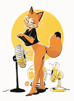 anthro barefoot biped black_nose bottomless bottomless_anthro bottomless_female brown_body brown_fur clothed clothed_anthro clothed_female clothing clothing_lift clothing_pull countershade_face countershade_hands countershade_neck countershade_torso countershading dipstick_tail electric_fan eyebrows eyelashes eyes_closed eyewear feet female female_anthro fur glasses markings orange_body orange_fur round_glasses shirt shirt_lift shirt_pull small_nose snout solo t-shirt tail tail_markings tan_body tan_fur topwear topwear_pull wearing_glasses edtropolis melanie_(edtropolis) canid canine fox mammal hi_res