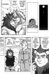 anthro arms_by_side biceps big_muscles bodily_fluids comic conjoined_speech_bubble crying dialogue english_text felid glowing greyscale hi_res intimate lion male male/male mammal monochrome muscular muscular_male name_drop name_in_dialogue nipples pantherine pecs profanity ryuu_majin speech_bubble standing straight_arms straight_legs tears text