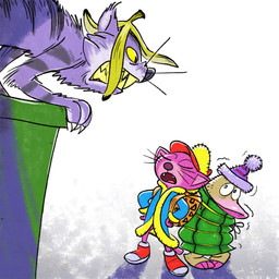 ambiguous_gender anthro banana_peel brown_body brown_fur claws clothing feral footwear fur group hat headgear headwear jacket open_mouth pink_body purple_body purple_fur shoes simple_background standing tail teeth topwear whiskers white_background stefan_fjeldmark platy_and_puss platy_(platy_and_puss) puss_(platy_and_puss) domestic_cat felid feline felis mammal monotreme platypus 1:1 2021 hi_res