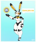 3_toes 5_fingers anthro blue_background feet fingers machine male orange_eyes simple_background solo text toes white_body jiqqy discord_(app) 13un lagomorph leporid mammal rabbit robot english_text hi_res