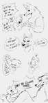 angry annoyed anthro bared_teeth bedroom_eyes black_nose blush blush_lines bodily_fluids cheek_tuft chest_tuft claws clenched_teeth dialogue drop duo ears_back ears_down facial_tuft fangs fluffy flustered frown fuzzy gesture grin half-closed_eyes hand_gesture hand_on_chin hand_on_leg happy holding_leg humor imminent_sex interspecies kiss_mark leaning leaning_backward leg_grab light_bulb lipstick looking_at_another looking_at_partner looking_down lying makeup male male/male narrowed_eyes neck_tuft nude on_back open_mouth pivoted_ears pointy_ears prick_ears profanity role_reversal seductive sharp_teeth shocked simple_background size_difference small_dom_big_sub smile smirk speech_bubble sweat talking_to_another talking_to_partner teeth text thinking thoughtful_expression tuft white_background cacaotea dreamworks puss_in_boots_(franchise) death_(puss_in_boots) puss_in_boots_(dreamworks) canid canine canis domestic_cat felid feline felis mammal tabby_cat wolf absurd_res comic english_text hi_res monochrome sketch spanish_text translated