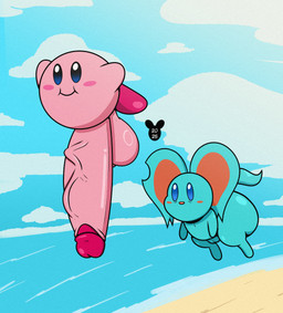 anthro balls big_balls big_butt big_penis blue_body blue_eyes butt crossgender duo female floating genitals huge_balls huge_butt huge_penis hyper hyper_genitalia hyper_penis male mtf_crossgender nude penis pink_body smile thick_thighs vulva luanctoons kirby_(series) nintendo elfilin kirby chinchilla chinchillid mammal rodent waddling_head 2025 absurd_res digital_drawing_(artwork) digital_media_(artwork) hi_res