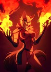 anthro bared_teeth belt canid canine canis clothing female fire hi_res legend_of_ahya lethal mammal mask menacing_(disambiguation) murana_wolford_(darkflame-wolf) skxviii solo suit suit_symbol symbol teeth vigilante wolf