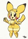 2023 anthro anthrofied big_breasts breasts cleavage clothed clothing female generation_2_pokemon hi_res hoodie nintendo nipple_outline pichu pokemon pokemon_(species) solo tansau thick_thighs topwear