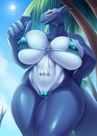 anthro anthrofied big_breasts breasts camel_toe clothing female front_view looking_at_viewer red_eyes smile solo swimwear text thick_thighs mleonheart nintendo pokemon generation_3_pokemon legendary_pokemon pokemon_(species) shadow_lugia shadow_pokemon 2024 english_text hi_res