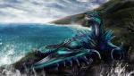 amazing_background blue_body blue_scales detailed_background feral grass lying male membrane_(anatomy) membranous_wings moss open_mouth plant scales solo tail teeth water wings isvoc capcom european_mythology monster_hunter mythology larynkir azure_rathalos dragon flying_wyvern mythological_creature mythological_scalie rath_wyvern rathalos scalie western_dragon wyvern detailed digital_media_(artwork)