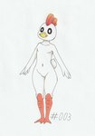 anthro anthrofied avian avian_feet beak bird chicken chikipi featureless_chest featureless_crotch female foxydraws galliform gallus_(genus) hi_res navel nude pal_(species) palworld phasianid pocketpair simple_background solo standing traditional_media_(artwork) white_background white_body