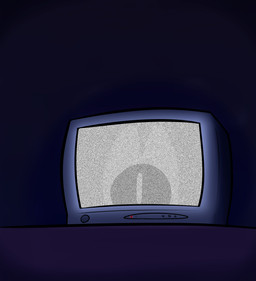 anthro electronics looking_at_viewer male screen solo static television rabblet o_(rabblet) felid mammal hi_res