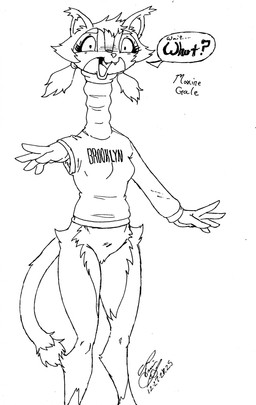 anthro bottomless bottomless_female clothed clothing female freaking_out hair humor pigtails shocked short_hair solo zmorphcom brooklyn_sweater domestic_cat felid feline felis humanoid mammal absurd_res hi_res monochrome