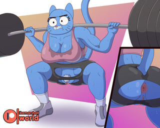 anthro anus barbell barbell_squats bodily_fluids breasts butt close-up clothing exercise exposed_butt female genitals mature_anthro mature_female patreon_logo patreon_username presenting presenting_anus pubes solo squats sweat torn_clothing vulva wardrobe_malfunction weightlifting workout ike_marshall cartoon_network patreon the_amazing_world_of_gumball nicole_watterson domestic_cat felid feline felis mammal 5:4