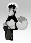 alternative_fashion anthro balls black_hair boots butt canid canine canis clothed clothing crossdressing domestic_dog eyeshadow facial_piercing femboy floppy_ears fluffy fluffy_tail footwear genitals goth hair hair_over_eye hi_res lip_piercing makeup male mammal nextel one_eye_obstructed panties panties_down partially_clothed piercing snakebite_piercing solo tail underwear underwear_down