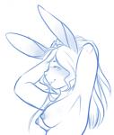 anthro breasts buckteeth female nipples nude simple_background smile solo teeth bun_(artist) bun_(character) lagomorph leporid mammal rabbit blue_and_white monochrome sketch