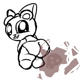 anthro bite biting_lip bow_on_head brown_fart_cloud butt chibi clothing fart fart_cloud fart_fetish female leaning leaning_forward looking_back rear_view shirt skull_symbol smile solo topwear underwear fallenchungus pretty_blood rinny_(pretty_blood) bear mammal 2025