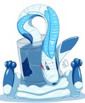2019 3_toes 5:6 absurd_res ambiguous_gender blue_body blue_nose bodily_fluids dlrowdog eeveelution feet generation_4_pokemon glaceon glistening hi_res nintendo open_mouth pokemon pokemon_(species) simple_background solo sweat toes what_has_science_done white_background white_body