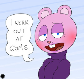 anthro bedroom_eyes blue_pupils blush buckteeth clothing dialogue eyelashes femboy fur heart_nose heart_symbol logo looking_at_viewer male markings mole_(marking) narrowed_eyes open_mouth open_smile pink_body pink_fur pupils seductive smile solo speech_bubble sweater teeth text topwear turtleneck thatdawgmurray happy_tree_friends the_mole_(htf) eulipotyphlan mammal mole_(animal) aliasing artist_logo artist_name digital_media_(artwork) english_text hi_res signature