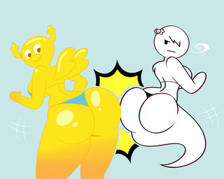big_butt bikini bikini_thong breasts butt clothed clothing duo female horn huge_butt looking_back not_furry panties simple_background smile swimwear thick_thighs thong two-piece_swimsuit underwear wide_hips wings frostbiteboi cartoon_network the_amazing_world_of_gumball carrie_krueger penny_fitzgerald fairy ghost humanoid mammal spirit shape_shifter 5:4 absurd_res hi_res