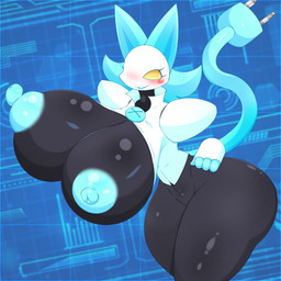 big_breasts big_butt black_body blue_nipples breasts butt female huge_breasts huge_butt nipples solo thick_thighs yellow_eyes omenyanozero deltarune undertale_(series) tasque_manager darkner humanoid 1:1 absurd_res hi_res