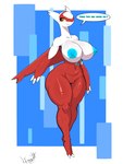 anthro anthrofied areola big_breasts blue_areola blue_nipples breasts dialogue female genitals huge_breasts nipples nude pokemorph pussy red_body simple_background solo text thick_thighs white_body wide_hips emmet_twunks nintendo pokemon generation_3_pokemon latias legendary_pokemon pokemon_(species) absurd_res hi_res